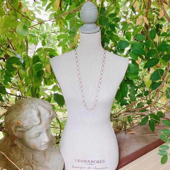 Long Vintage Copper Geometric Link Necklace Mid Century Modernist 1960s 1970s - Picture 7 of 9